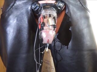 Electro stimulation - cum milking in chastity cage