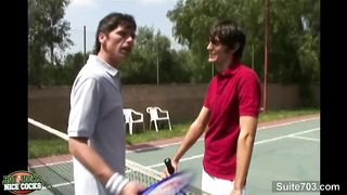 Tennis homo jocks nailing outdoors