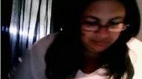 Palatable nerdy brunette demonstrates her elastic tits