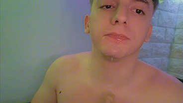 cute twink boy sucks his dildo and moans