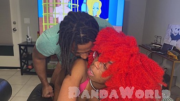 Ebony Redhead Doggy POV Creampie
