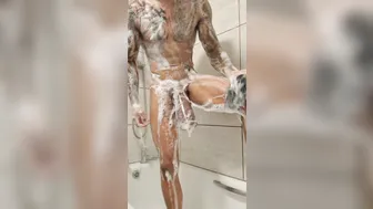 Muscular British Guy Pumps His Huge Cock in the Shower