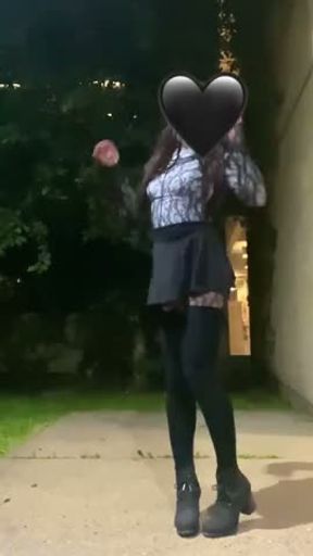 outdoor cumshot in public at night