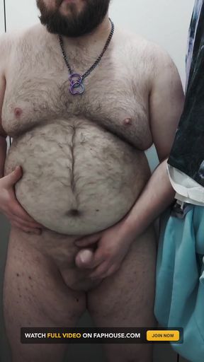 Fat Bear Jerks off on Toilet and Licks up His Cum