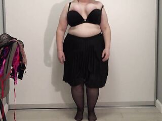 Older teacher chooses a brassiere for work. Large pretty bazookas jump and pop out of bras. Saggy titties.