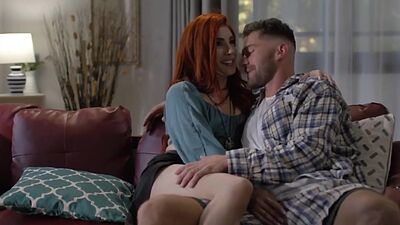 Redhead trans woman throats and ass fucked by her boyfried