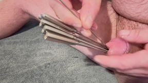Eleven rosebuds in cock. Urethral sounding. Multiple sounds in cock