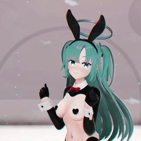 Blue Archive Yuuka Undress Dance Hentai Playboy Suit Mmd 3D Clear Blue Hair Color Edit Smixix