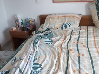 After banging all night on the beach, stepmom goes to pee and shows off her large curly vagina