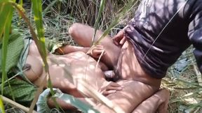 Indian young Desi girl took to the forest pressed her boobs and fucked her