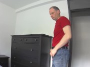 Kudoslong strips to just a T-shirt his wanks his shaved flaccid cock erect