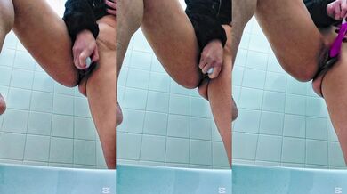 Mommy’s bathroom solo squirt moans gave her big clit away