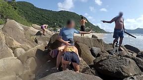 Unstaged babe sucks big cock and begs for back door in public