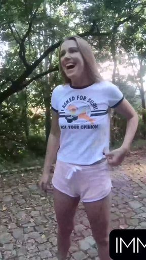 Woodland Chase, Topless Alexis Hunts Horny Pranksters!   Clip 1