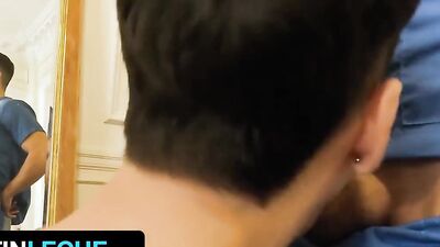 Latin Leche - Cute Boy In Nurse Uniform Gets On His Knees And Sucks Doctor's Huge Throbbing Cock