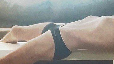 Retro September 6, 2021 Stretching in Tight Speedo Underwear Briefs on Table in Living Room