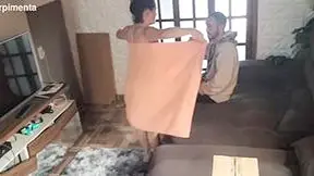 Naughty Married Woman Drops Towel To Seduce Delivery Man!