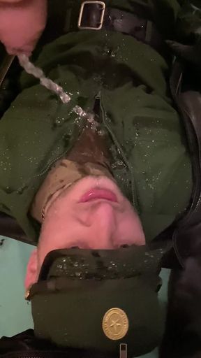Russian Military Man Pissing on Kinky Policeman