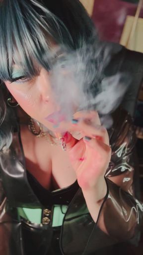 She's A PVC Dream! Tina Snua Smokes 2 Cigarettes With Drifts, Snap Inhales &amp; OMI. Cough, Smoking Smoker   Clip 2