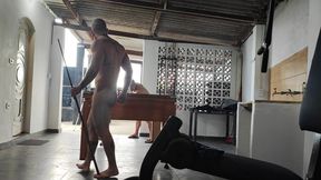 Camera Films Straight Players Playing Pool and Naked
