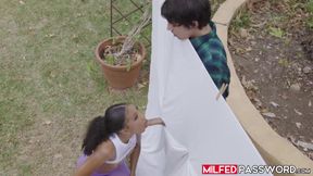 Ebony MILF Olivia Jayys teases neighbor with big dick
