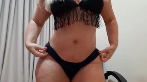 Seductive strip in fringed bikini - big ass, big tits & MILF on webcam