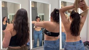 try on haul - thick big titty latina on dressing room cam