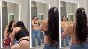 try on haul - thick big titty latina on dressing room cam