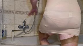 quickie self satisfaction in shower in nude lingerie