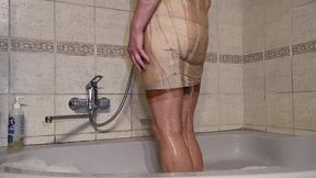 quickie self satisfaction in shower in nude lingerie