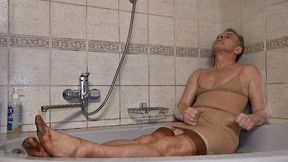 quickie self satisfaction in shower in nude lingerie
