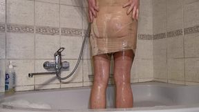 quickie self satisfaction in shower in nude lingerie