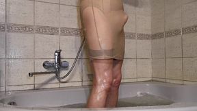 quickie self satisfaction in shower in nude lingerie