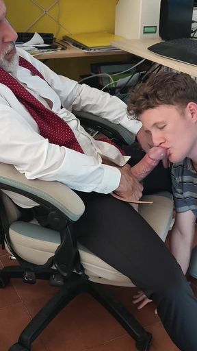Submissive Twink Blowjob Big Uncut Boss Cock Under Desk