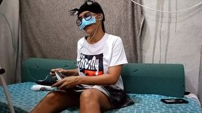 Wife plays with eggplant while hubby watches