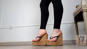 (649) Shoe Collection: Barefoot in Platform Toe-Thong Wedges - Dame Olga (4K)