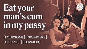 Orgy with my husband in a swinger club | Wife sharing | Lesbian creampie eating | POV