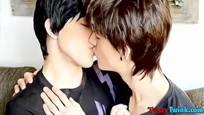 Two Young Men With Long Hair Jerking Each Other Off Hard