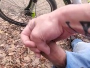 Outdoor  jerking off on break from bike ride