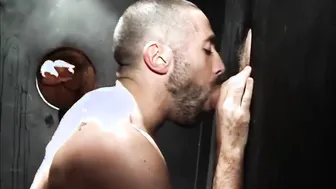 Hairy muscular men in jockstraps have an amateur blowjob orgy in backroom