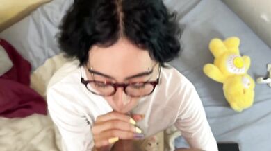 Latina Step Sis With Glasses Chokes On Bear