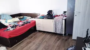 Sexy brunette wife gets off while cooking naked