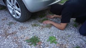 Femdom chick wants to punish him outdoor