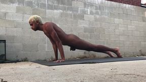 Hot Sexy Stud Does Naked Yoga Stretches In Public Yard