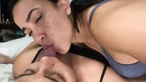 lesbian girl fucks my throat with her huge tongue