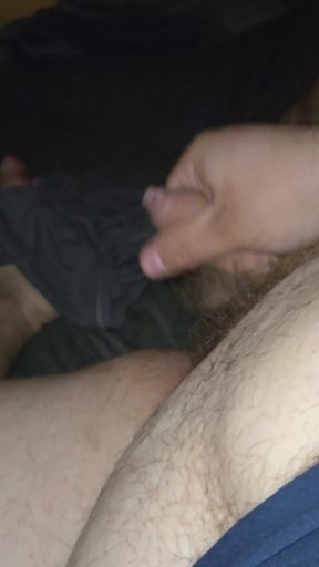 Chubby guy with small cock plays with foreskin