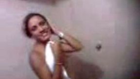 My shy latina girlfriend is not in the mood in the shower