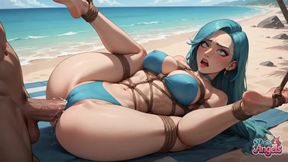 Beach Bliss: Turquoise Hair Babe's Triple Ejaculation Orgy