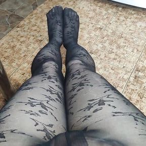 Rubbing My Huge Dick in Stepsister&#039;s Beautiful Black Pantyhose with a Pattern