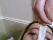 Blackcockhoe slut drinking black sperm from condom full face  sissy